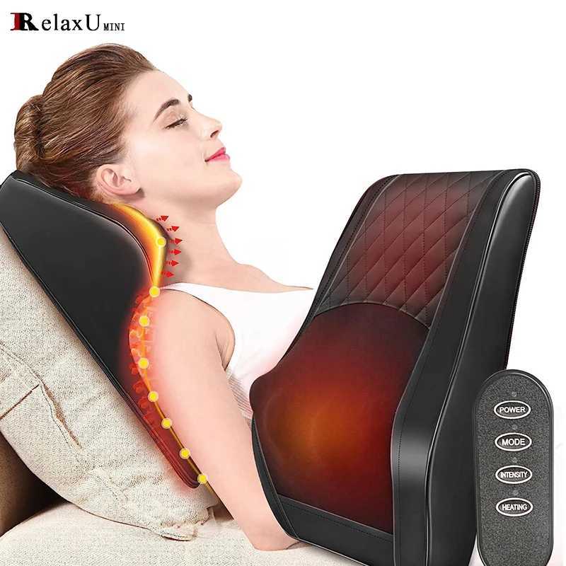 Heating back massager 3D kneading massage pillow multifunctional pad for neck waist back and waist massager W240819