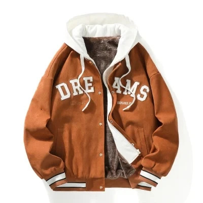 Arrived Winter Thicken Fleece Men Parka Warm Bomber Jacket Streetwear Fashion Letter Embroidery Thermal Baseball Coat 241010