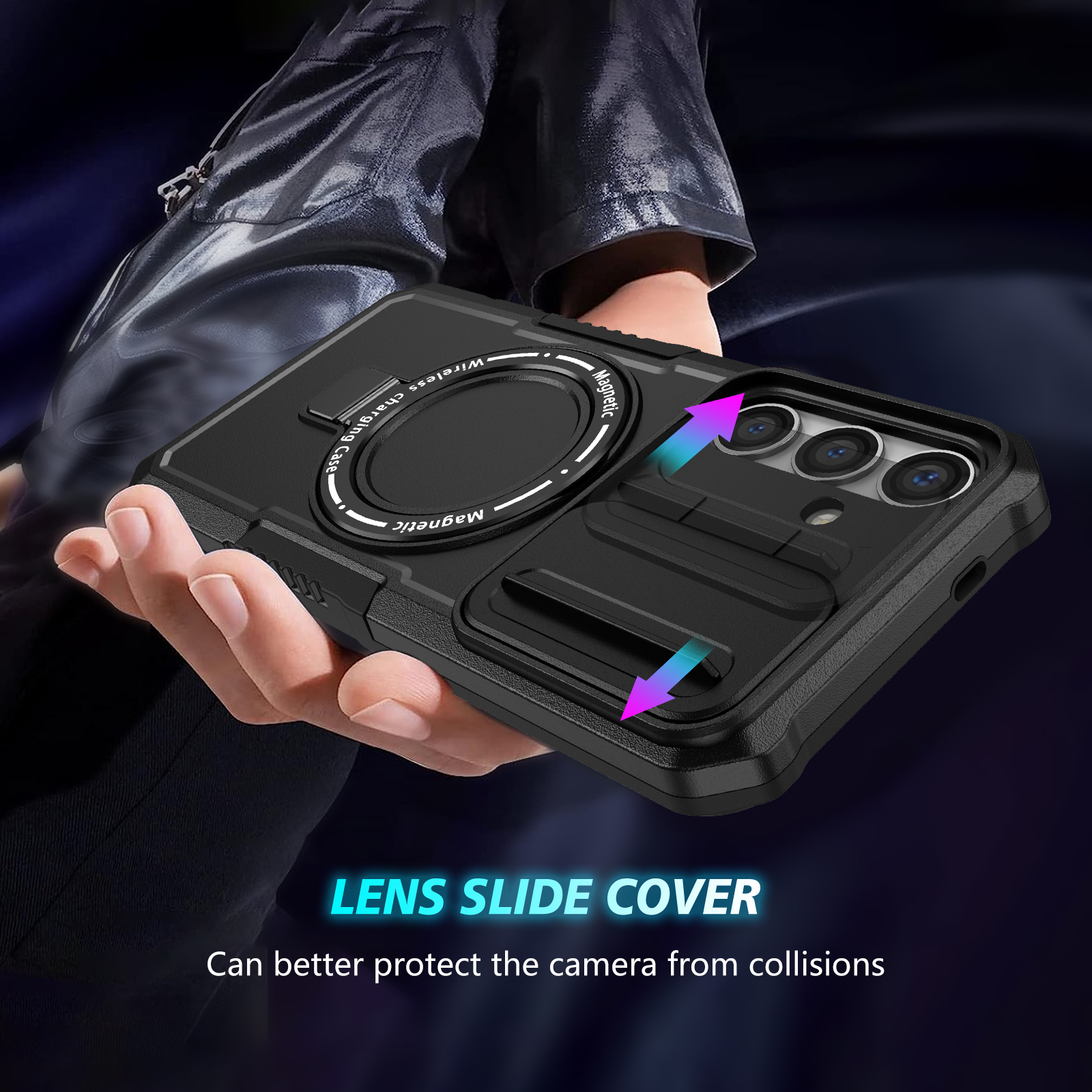 Slide Window Camera Protection Heavy Duty Shockproof Armor Bracket Ring Stand Magnetic For Magsafe Wireless Charging Case For Samsung S21 S22 S23 FE S - view 9