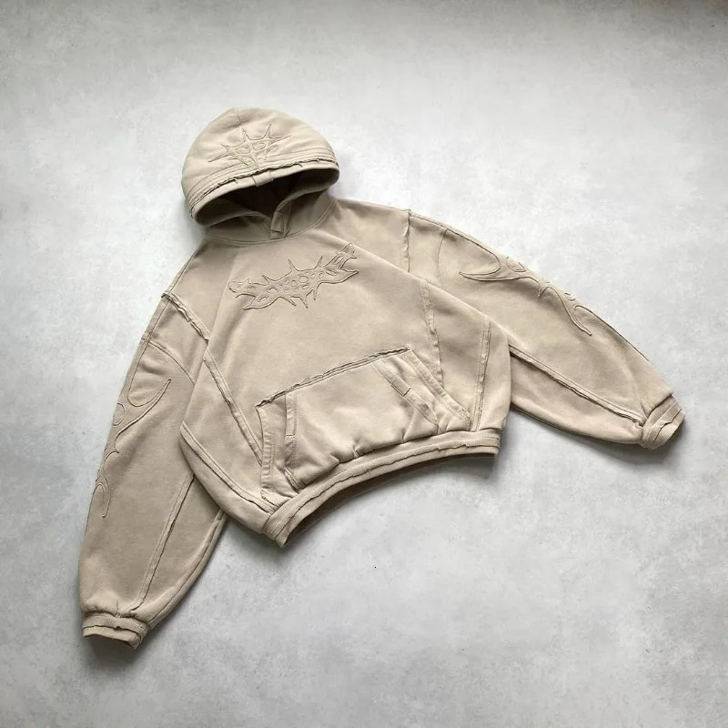 Y2K Streetwear Vintage Fashion Patch Stitching Pullover Sweater Men Harajuku Hip Hop Casual Joker Couple Hoodie Tops 241011