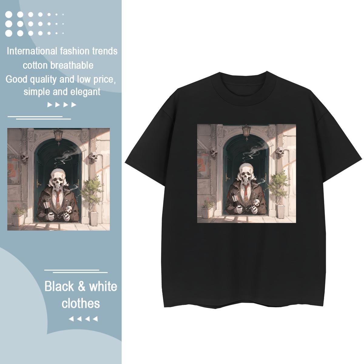 Classic Women T Shirts 230g 100% Cotton Crew Neck Casual Beach skull Tshirt for Man Woman 5A Customized Print Clothings