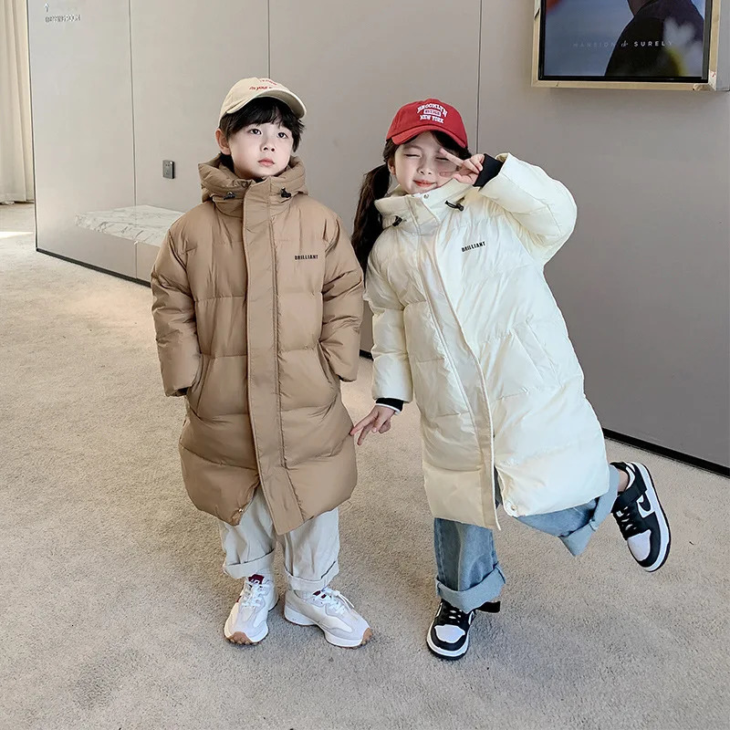 Childrens Long Coat White Duck Down Hooded Jacket Winter Boys Girls Warm Clothes Fashion Long Coat Kids Winter Clothes 241008