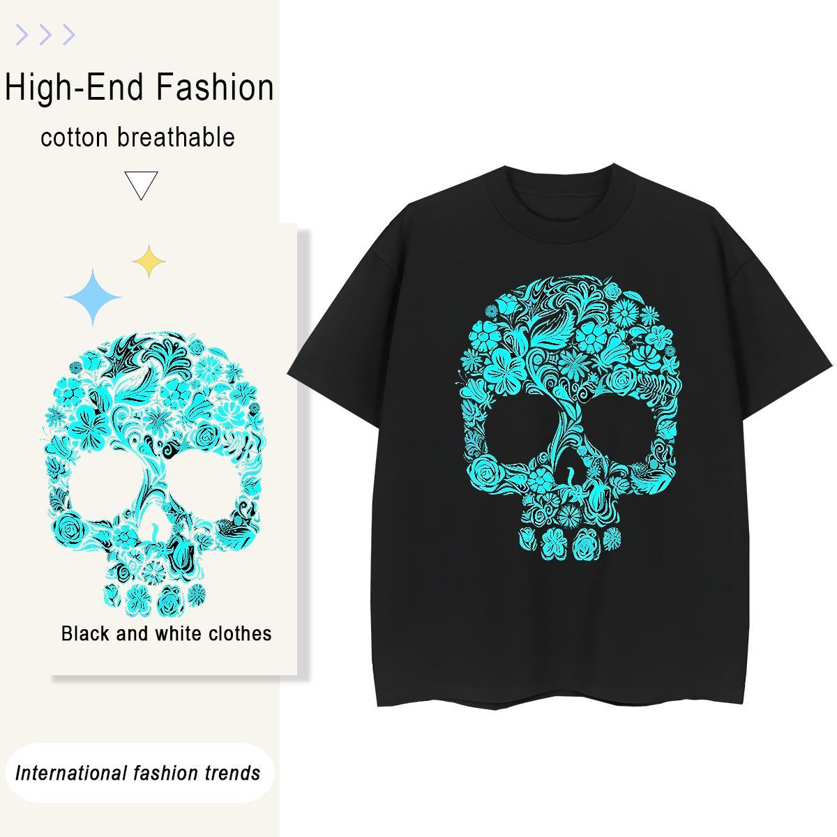 Factory Direct T Shirts Women 230g Cotton Comfortable Sport skull Unisex Tshirts Loose fit DIY Printed Clothes Shirt