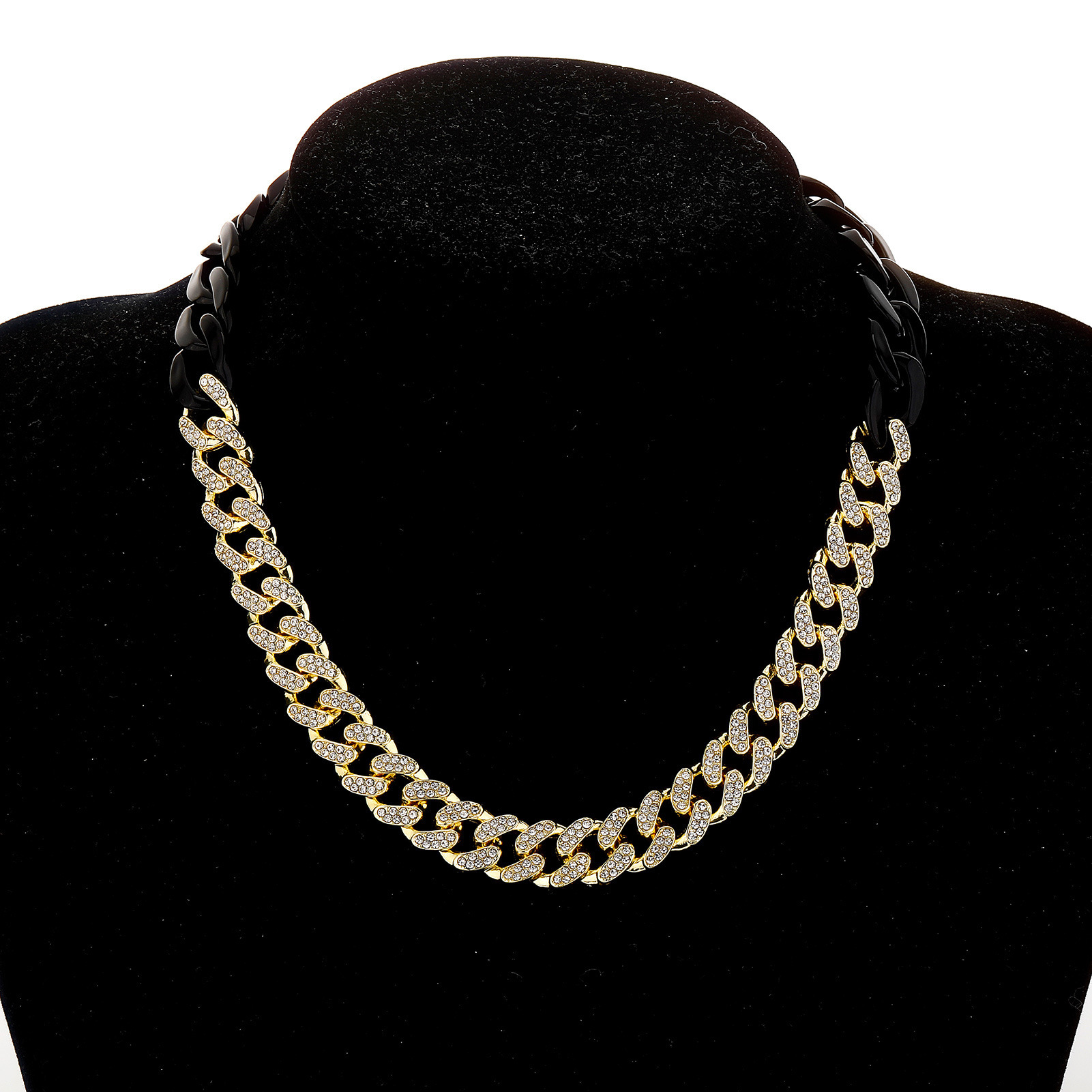 Hip Hop 2 Tone Iced Out Cuban Link Chain Black Acrylic Splicing Necklace Mens Personalized Versatile Miami Curb Chains Jewelry Accessories Sweater Cha