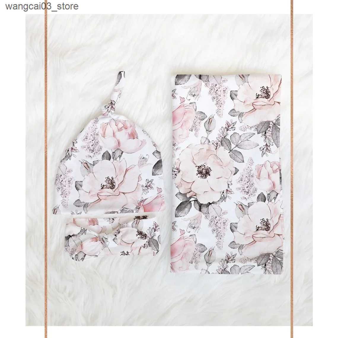 Blankets Swaddling Baby Born Bedding Blankets Flower Print Baby Blanket New Born Muslin Swaddle Girl Hat Headband Infant Receiving Blanket L240910