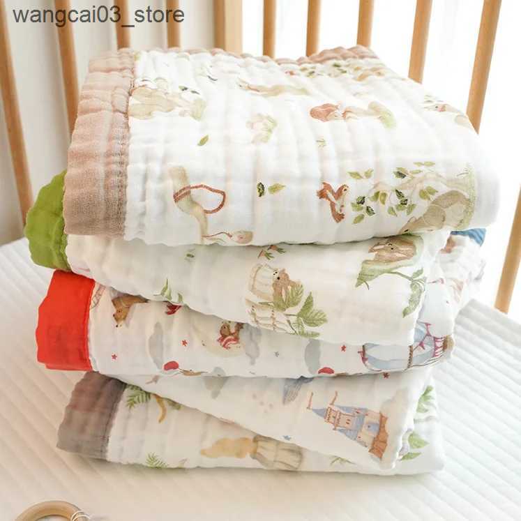 Blankets Swaddling Cotton Swaddle Blanket Baby Blanket Solid Color Animal Print Muslin Cotton Swaddle New Born Stroller Cover L240910
