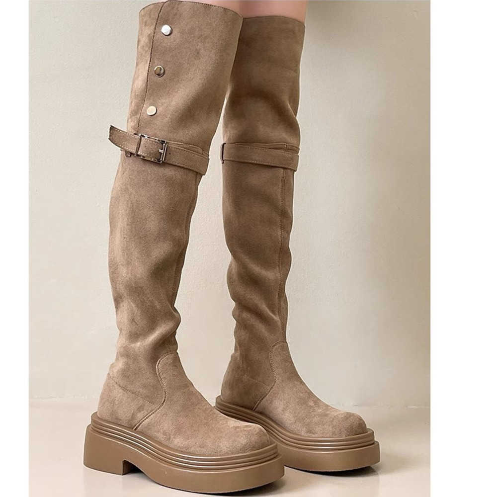 Autumn Winter Fashion Boots Two Wear Fold Thick Bottom Martin Boots Western Boots Thick Heel Knee Boots Knight Boots 240826