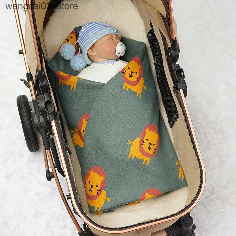 Blankets Swaddling Baby Blanket 100*80CM Cotton Infant Kid Stroller Swaddling Super Soft Knitted Newborn Girl Boy Bed Plaid Quilt Cute Cartoon Lion L2