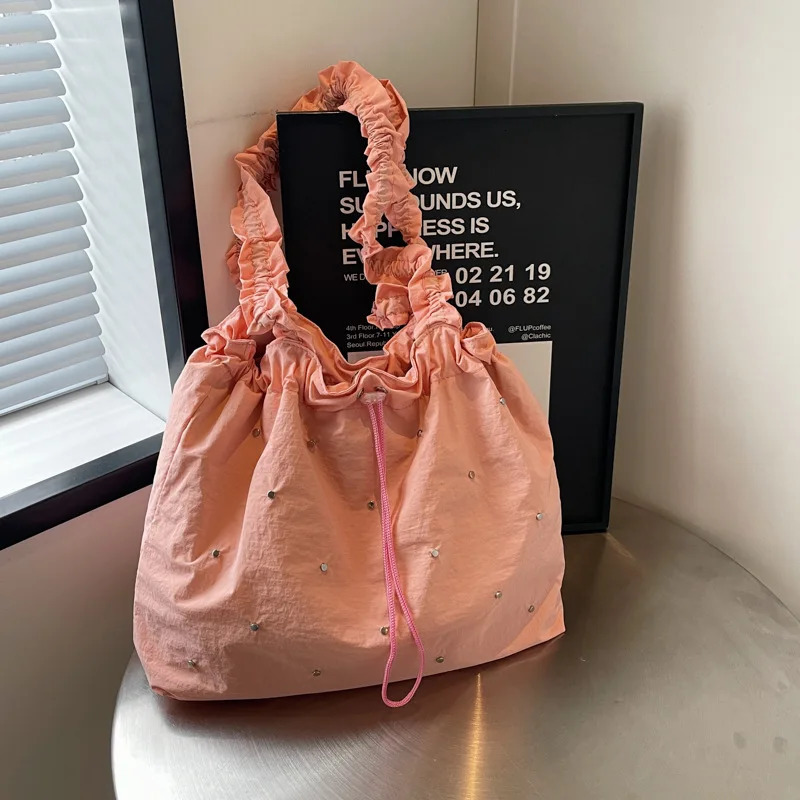 Womens summer canvas bag Korean pleated handbag white shoulder bag Strandtache Handtasche Damen Torebka Na Rami gift 241008