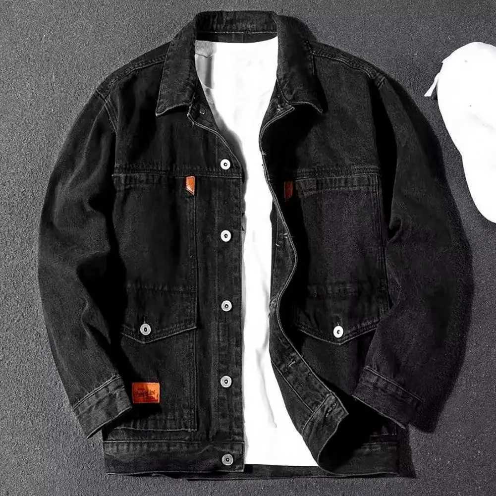 Fashionable mens autumn jacket pocket lapel hip-hop mens autumn denim jacket cardigan autumn jacket W241011