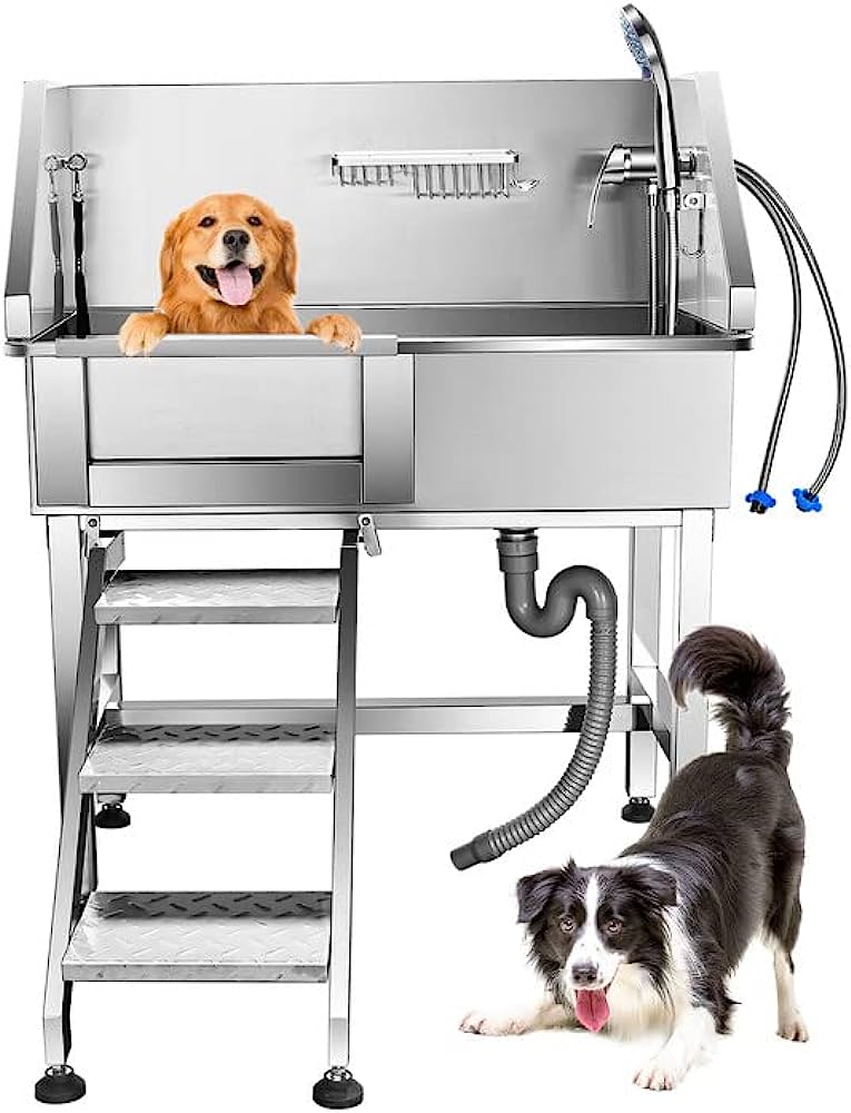 Dog Grooming Tub Professional Stainless Steel Pet Dog Bath Tub With Faucet & Accessories Dog Washing Station