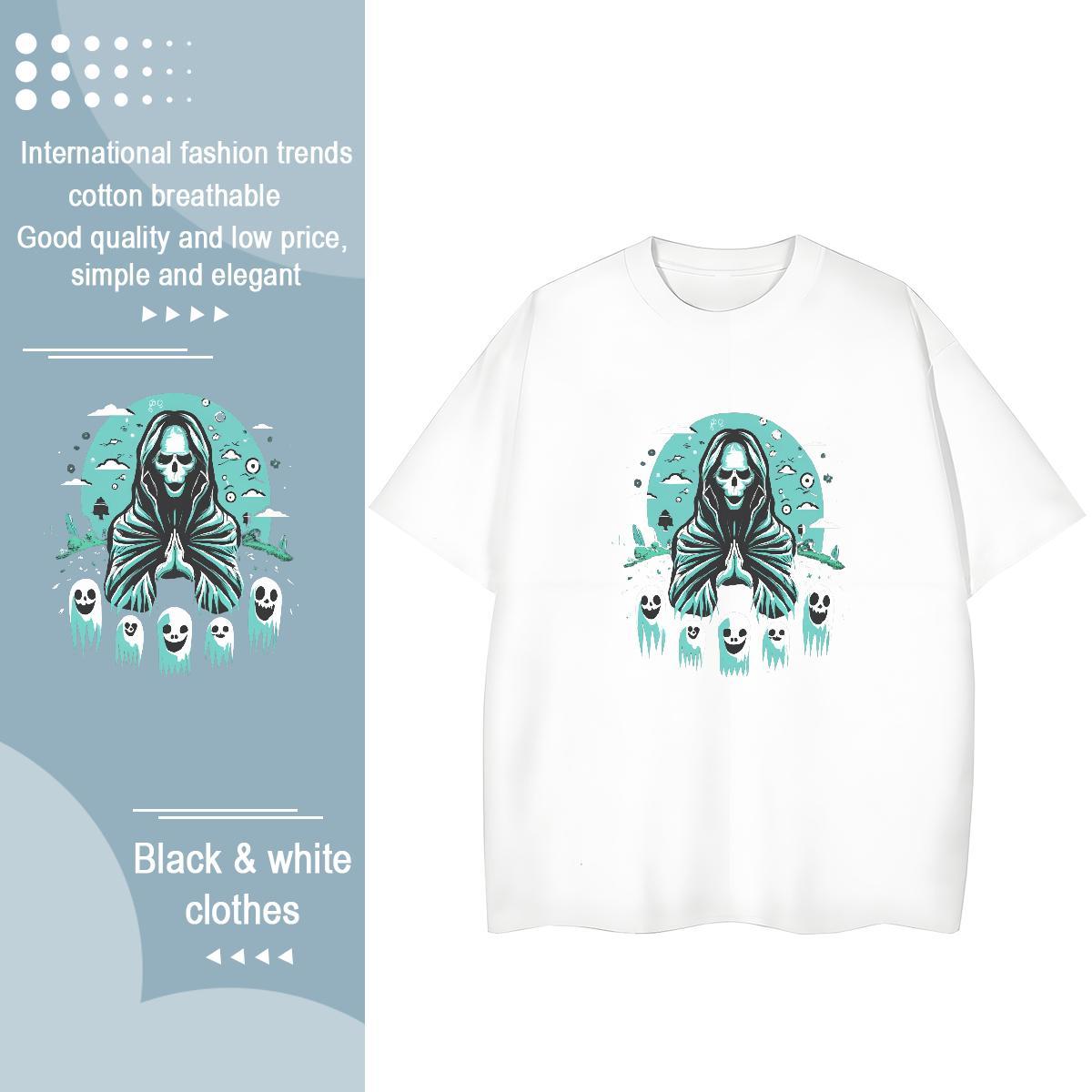 Fashion Casual T Shirt For Woman 100% Cotton 230g Breathable Short Sleeve Sports Street Wear skull Woman Tshirt High quality Custom Print Oversized Cl