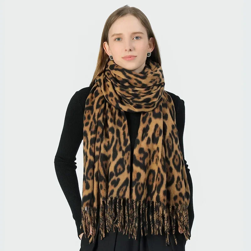 Fashionable Leopard Print Scarves for Woman 190cm Large Multi-function Scarves Autumn Winter Windproof Warm Scarf 241009