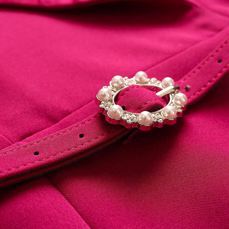 Purple Red Dress 2024 New Womens Autumn Suit Collar Long Sleeve Bundle Belt Concealing Meat Medium Length Skirt