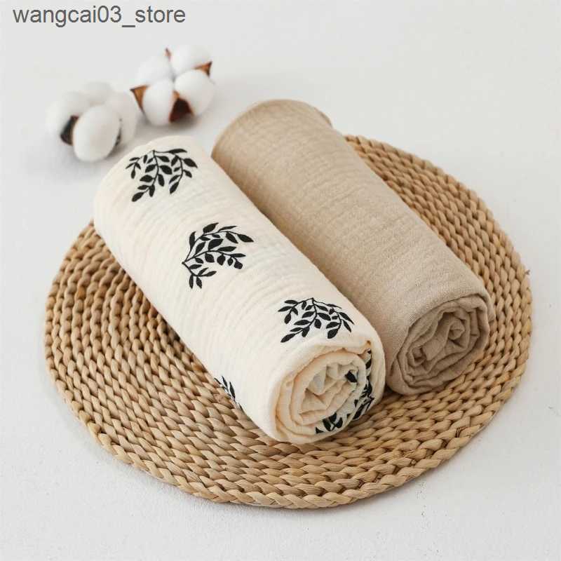 Blankets Swaddling 2pcs Cotton Swaddle Blanket Baby Blanket Floral Print Muslin Diaper Swaddle New Born Crinkle Fabric Born Stroller Cover L240910