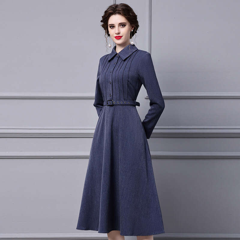 Commuting Dress for Spring and Autumn Women 2024 New Style Belt waist cinched long A-line skirt with coat
