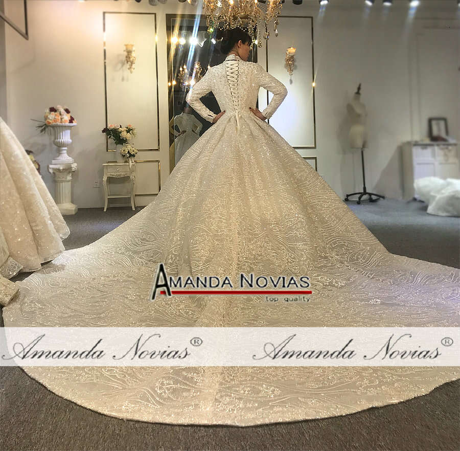 New Design Beaded Fabric Ball Gown Muslim Wedding Dress real work