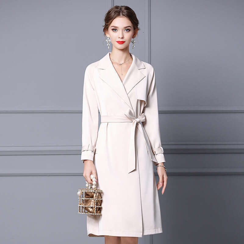 khaki windbreaker jacket for women in autumn 2024 new womens style high-end feeling solid color medium to long length slimming effect