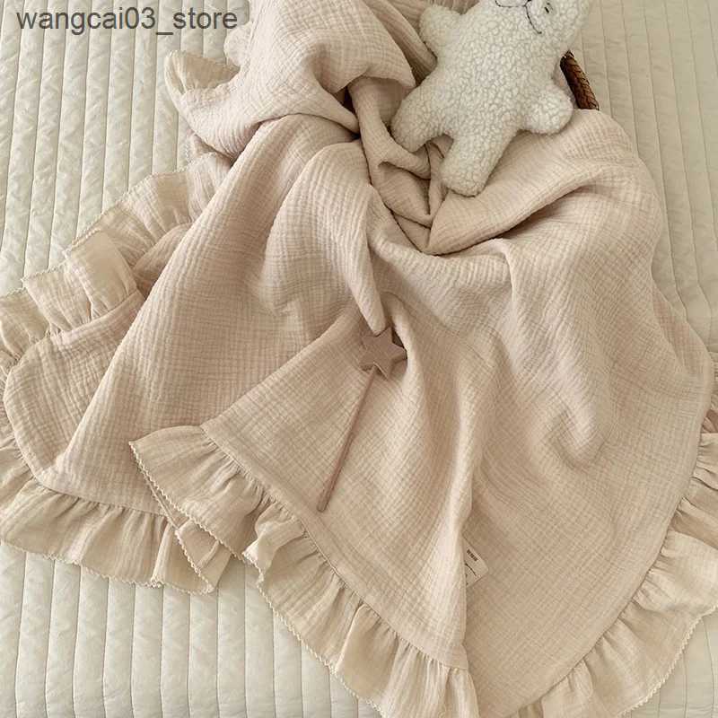 Blankets Swaddling 4Layers Baby Swaddle Wrap Cotton Muslin Blankets for Newborn Ruffle Infant Receiving Blanket Swaddle Gauze Bath Towel L240910