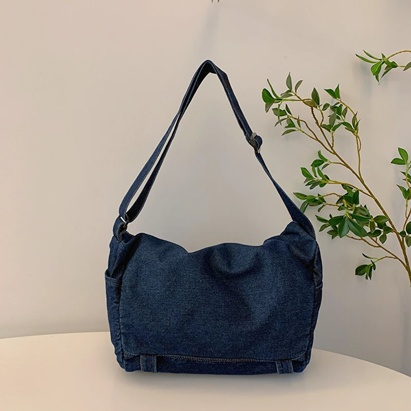 Neutral blue denim shoulder bag large capacity canvas casual cross body bag pure cotton bag pure cotton bag 241008