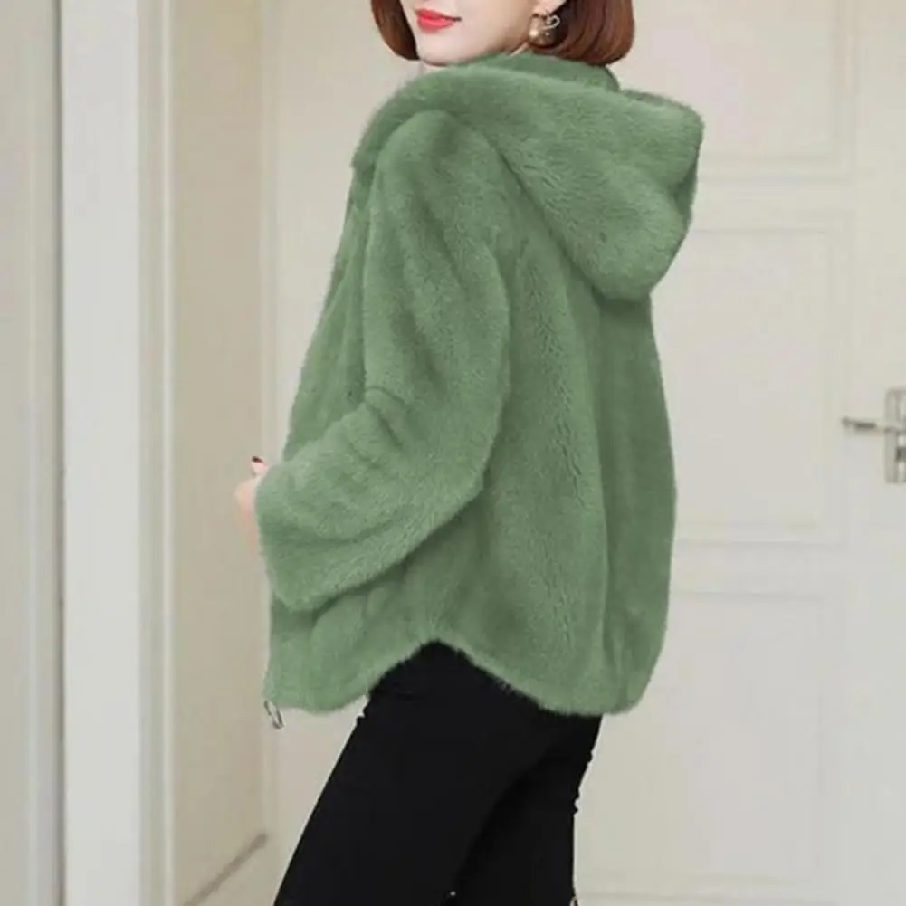 Hooded Coat Polar Fleece Cozy Plush Winter for Women Doublesided Thick Long Sleeves Zipper Closure Cardigan 241011