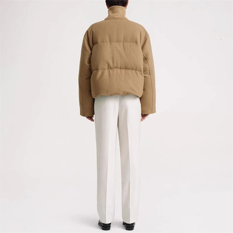 Winter Womens Turtle Neck Wool Blended Short Quilt Down Jacket Y2K High Quality White Duck Down Thick Slimming Jacket 241009