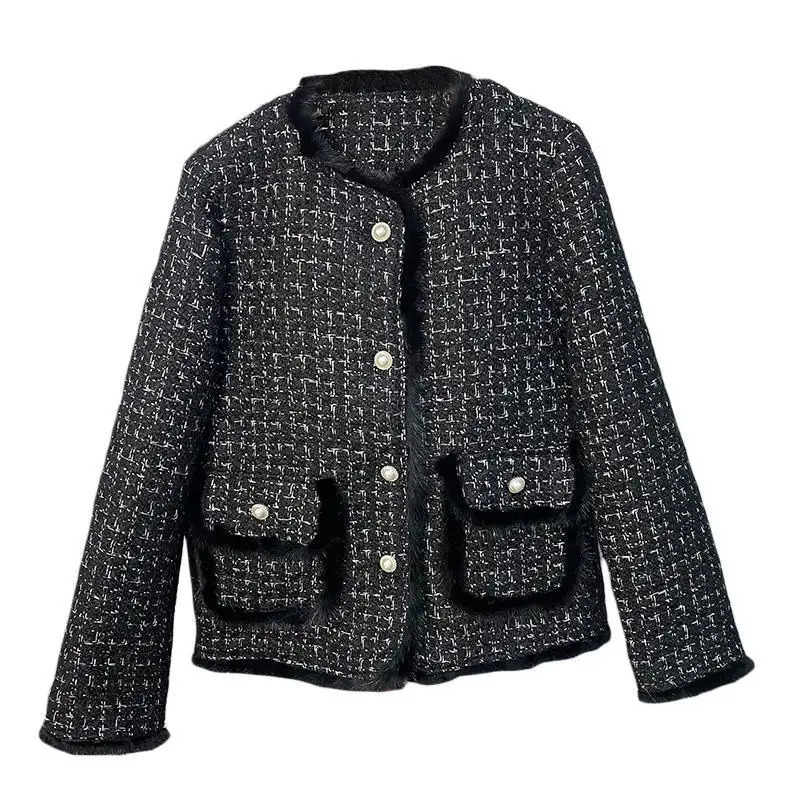 Down Jacket Womens Winter Mink Fur Stitching Thickening White Duck Liner Tweed Coat 241011