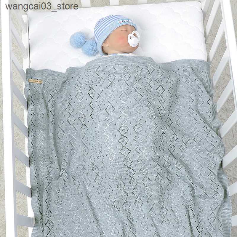 Blankets Swaddling Newborn Baby Blanket 100%Cotton Knit Hollow Infant Girl Boy Bedding Plaid Crib Quilt 100*80CM Stroller Warp Swaddling Super Soft L2