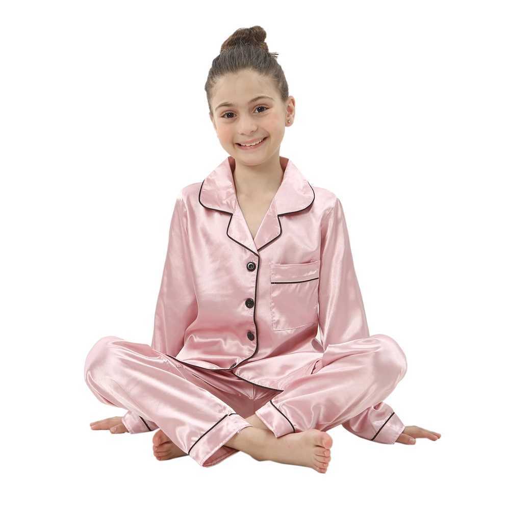 Pajamas s Satin Pajama Sets for Boys Girls 2 to 3 4 5 6 7 8 9 10 11 12 13 14 Years Long/Short Sleeve Toddler Silk Pijama Children Pjs S2410127