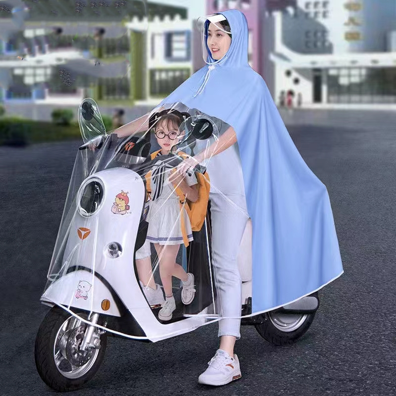 Electric car raincoat with child in front design, convenient and practical