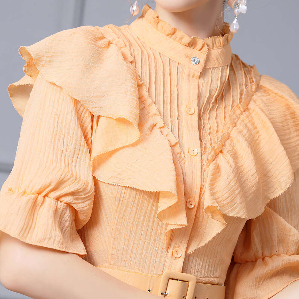 Ear Edge Stand up Collar Dress Autumn 2024 New Style High Grade Temperament Bundle Belt Long Skirt