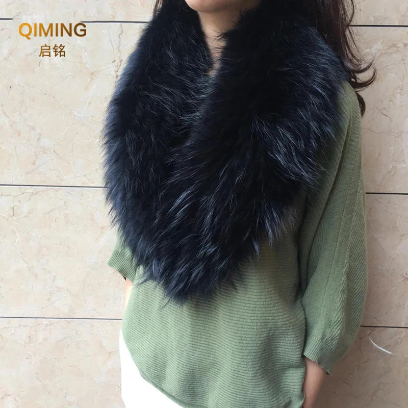 Real Fur Collar Furry Raccoon Fur Scarf Ring Winter Neck Warmer Women Men Jackets Hood Fur Shawl Wraps Fluffy Warm Long Scarf 241009