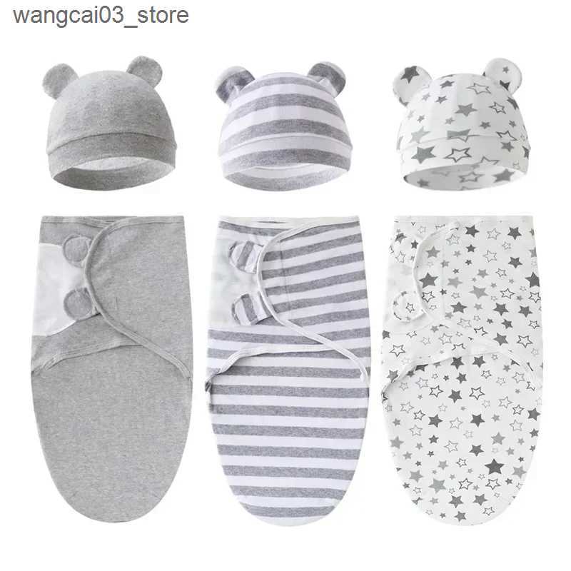 Blankets Swaddling Baby Cotton Swaddle Blanket 0-6 Months Newborn Anti-frightening Photography Blanket Wrap Hat Set Anti-kicking Quilt Newborn Gift L2