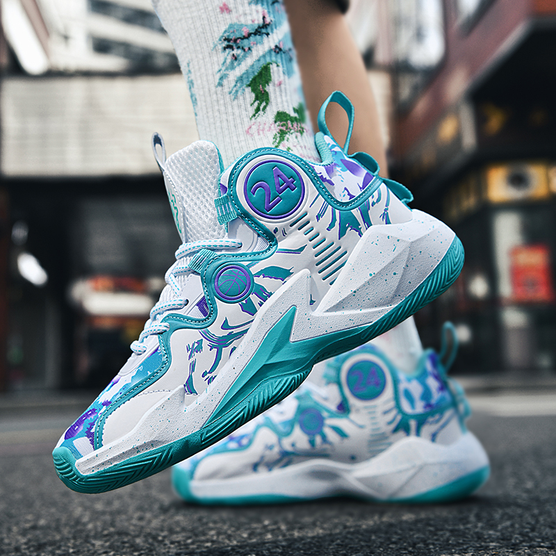 High top men's shoes 2024 autumn new soft soled combat basketball shoes junior high school students non-slip sports shoes