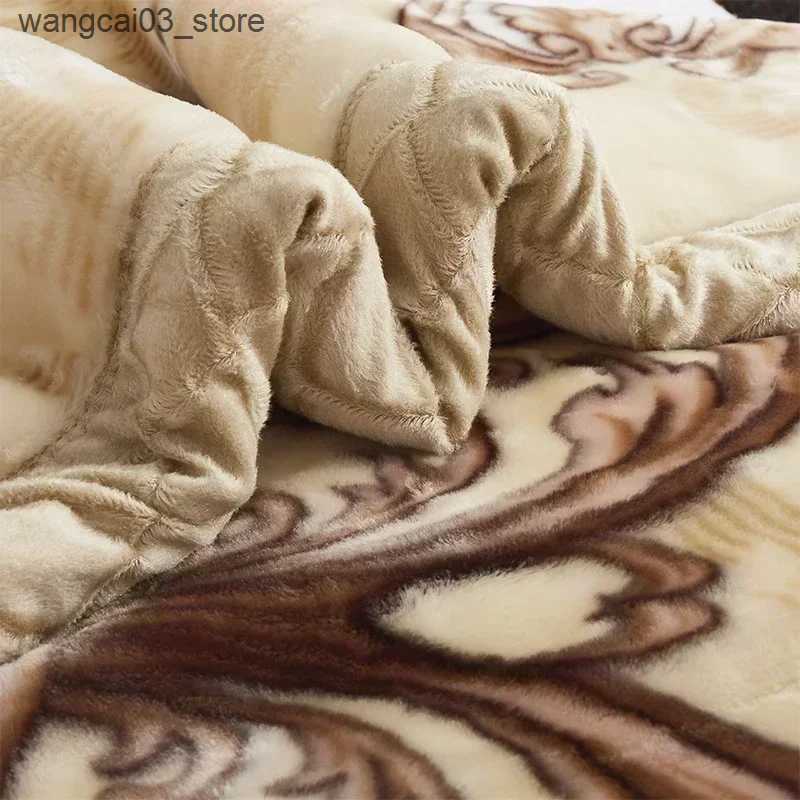 Blankets Swaddling European Style Warm Raschel Blanket for Winter High End Soft Thicken Warmth Weighted Blanket Double Side Flocked Comforter Duvet L2