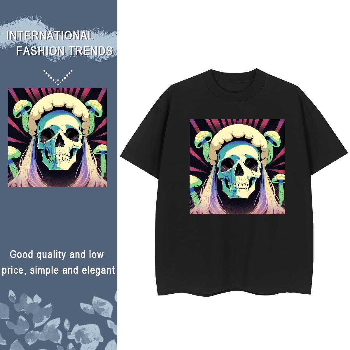 Fashion Woman T Shirts 230g Pure Cotton Breathable Crew Neck Sports Street Wear skull Unisex Tshirts Loose Plus Size Custom Clothes