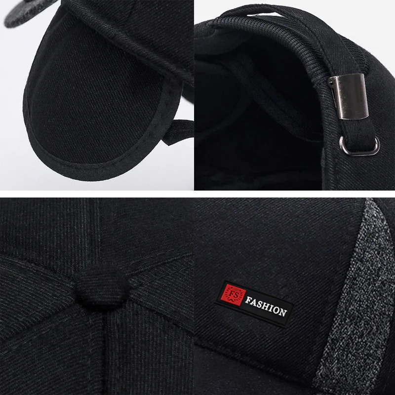 Hat Winter dad mens baseball cap thick cotton warm button hat windproof earmuffs with 241009