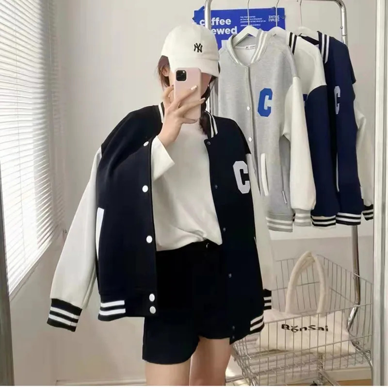 Spring/Autumn Womens Jacket Fashion K-pop Baseball Uniform High Street Loose Jacket Coats 241010