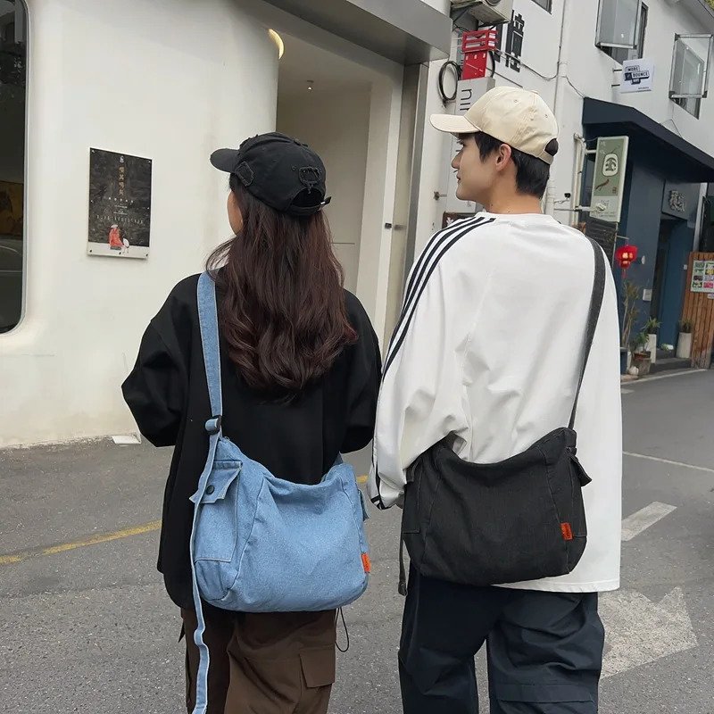 Womens Demin Shoulder Messenger Bag Large Canvas Cross Body Bag Womens Fashion Korean Female Student School Bag Handbag 241008