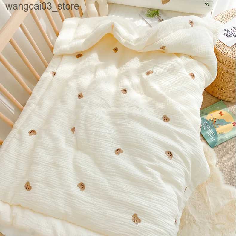 Blankets Swaddling Korean Baby Quilt Pure Cotton Mink Blanket Baby Four Seasons Warm Soft Wool Swaddle Wrapped Bedding 1.2x1.5M L240910
