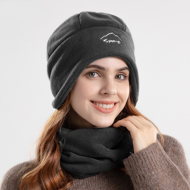 Winter Cross-border Fleece Men's and Women's Warm Hats Scarf Sets Outdoor Cycling Windproof Ear Protection Covers Head Caps