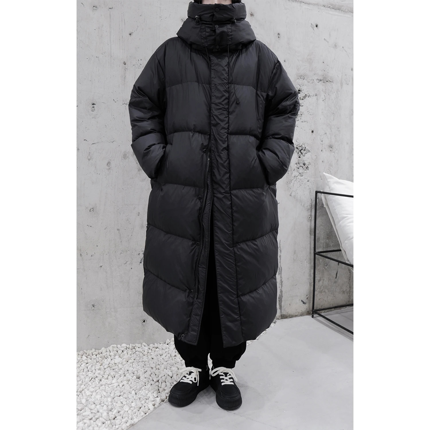 UMI MAO Yamamoto Dark 90 White Duck Down Jacket Thick Warm Down Jacket Large Quilt Long Hooded Womens Coat Y2K 241009