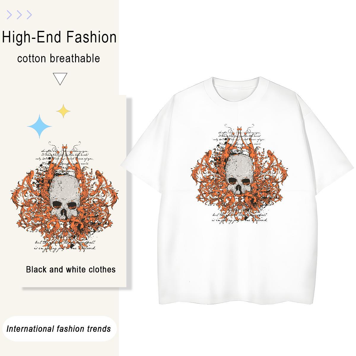 Brand T Shirts Women 100% Cotton 230g Breathable Short Sleeve Sports Street Wear skull Womens Tshirts Free Shipping Floral Print Tops Shirt