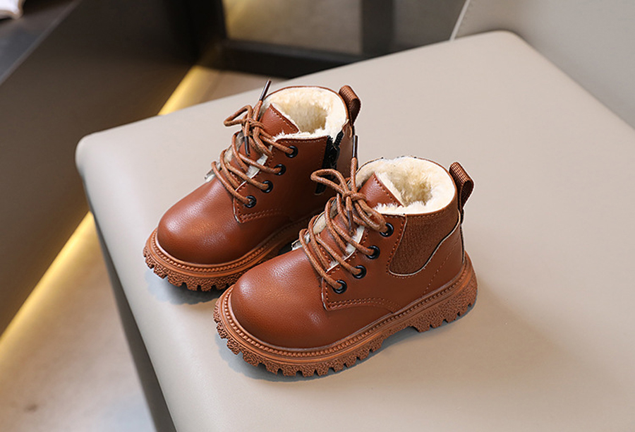 Fashion Kids Boys Girls Boots British Style Winter Warm Velvet Short Boots Cutefeet Children Casual Anti-slip Zipper Leather Shoes Sizes 21-30