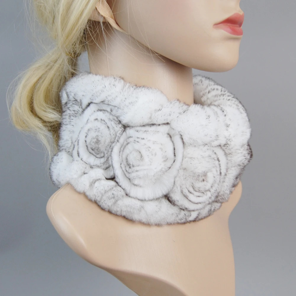 Winter Women Real Fur Handmade Stretch Fur Scarf Knit Genuine Rex Rabbit Fur Headbands Girls Natural Fur Ring Scarves 241009