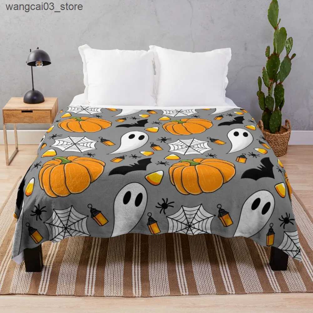 Blankets Swaddling Halloween Flannel Throw Blanket Cute Ghost Bat King Queen Full Size Lightweight Super Soft Warm for Sofa Couch Bed Decor Pumpkin L2