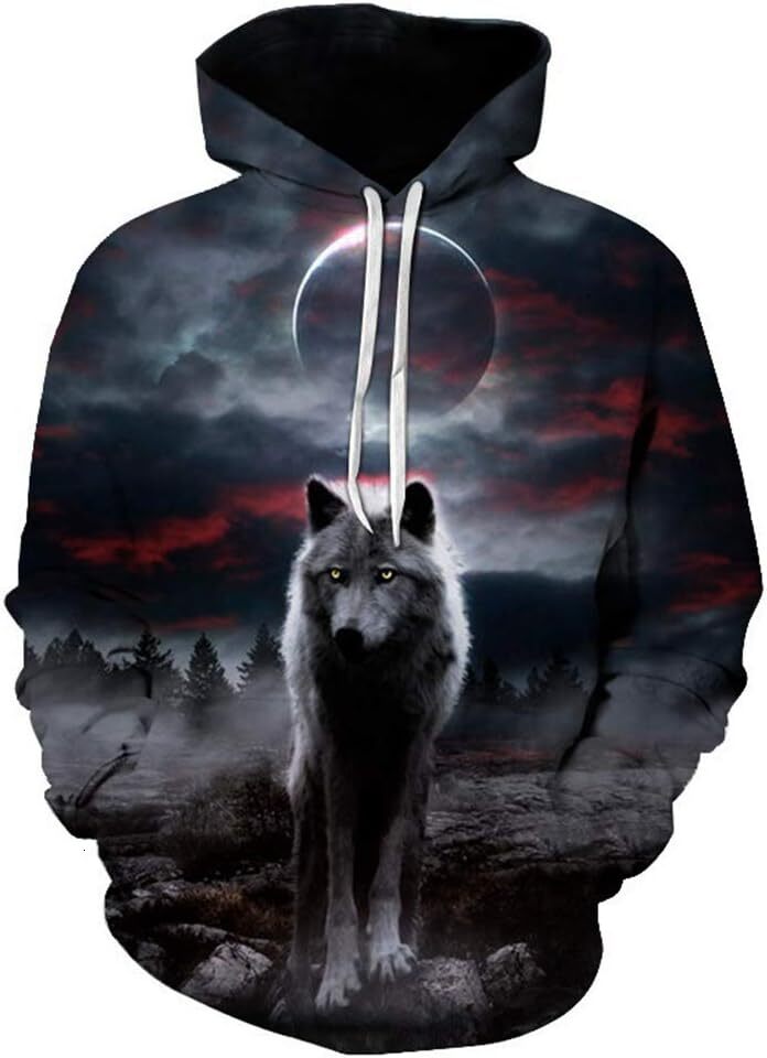 Hoodie for Mens Womens Men Womens 3D Print Wolf Graphic Hooded Sweatshirts Hoodies Novelty Pullover Graphic cool