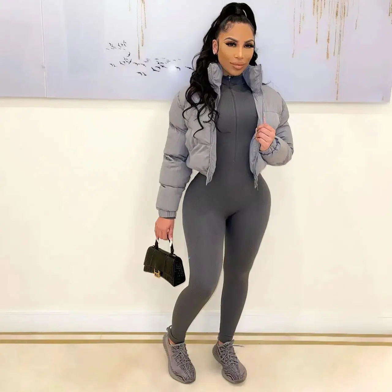 Winter Solid Down Jacket Women Elegant Black Zipper Thick Warm Short Parkas Coats Outwear Female Cotton Crop Top Jackets 241011