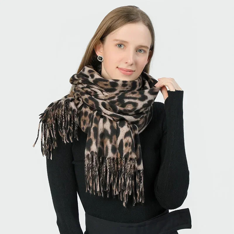 Fashionable Leopard Print Scarves for Woman 190cm Large Multi-function Scarves Autumn Winter Windproof Warm Scarf 241009