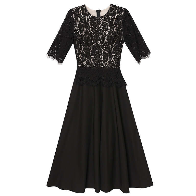 2024 Autumn New Dress Formal Occasion Tall Fashion Black Lace Waist A-line Skirt